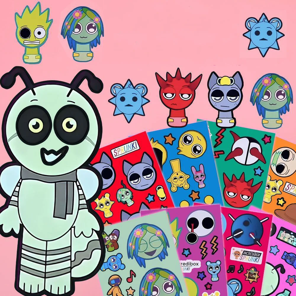 8/16/24sheets Cute Sprunkie Stickers Make Your Own Sprunkie Sticker Make A Face Stickers Kids Game Cartoon DIY Party Supplies