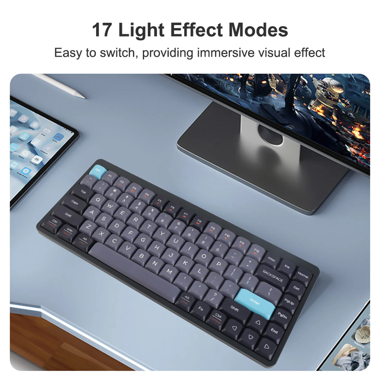 ワイヤレスメカニカルキーボード 84 キー 2.4G+BT5.0+Type C 3 接続 75% ロープロファイルレイアウトキーボード RGB ライト効果