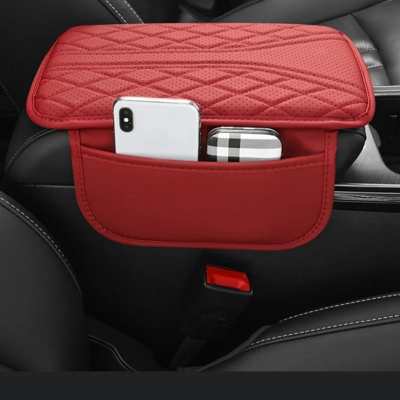 Car armrest box pad, multifunctional storage pocket, storage bag, leather car center height pad, universal armrest pad