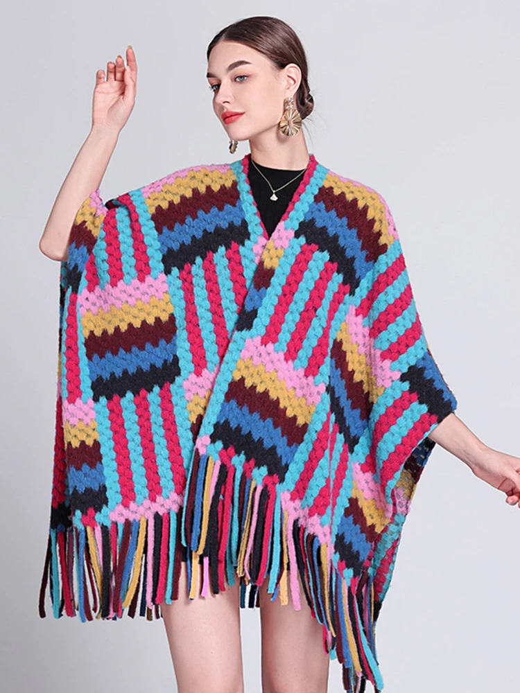 Fashion Winter Preppy Rainbow Scarf Women Ladies Layers Poncho Warm Femme Sweet Scarve Capa Para Mujer Pashmina Cloak Wrap Shawl