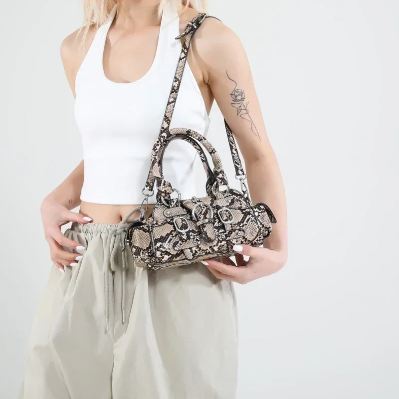 New Snake Pattern PU Shoulder Bags Fashionable Hasp Zipper Stylish Crossbody Bags Design Punk Hot Girl Style Handbags for Women