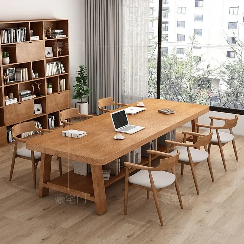 for Nordic Solid Wood Large Desk Simple Long Table Living Room Writing Reading Double Desk Log Workbench
