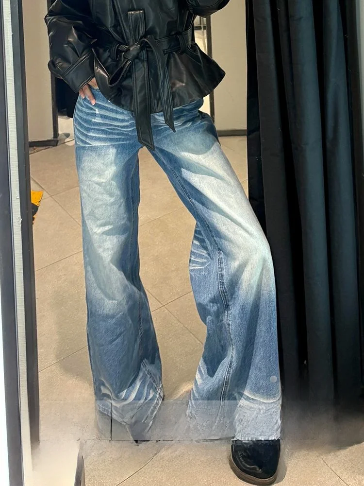 

Большие размеры, американские синие джинсовые джинсы, женские осенне-зимние прямые широкие брюки, износостойкие брюки с низкой талией на молнии