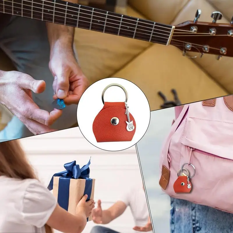 Guitar Pick Storage Case PU Leather Acoustic Guitar Pick Box Keychain Pendant Portable Storage Container Tool for Performance