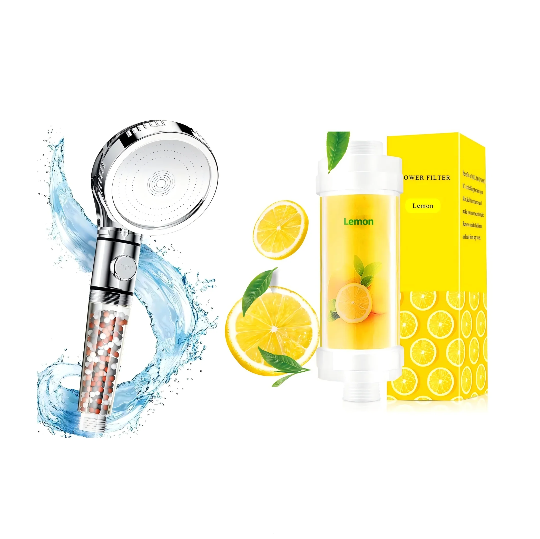 Shower Head with Vitamin C Lemon Shower Filter,Filtering Impurities,Shower Filter,Replaceable,Bathroom,Home