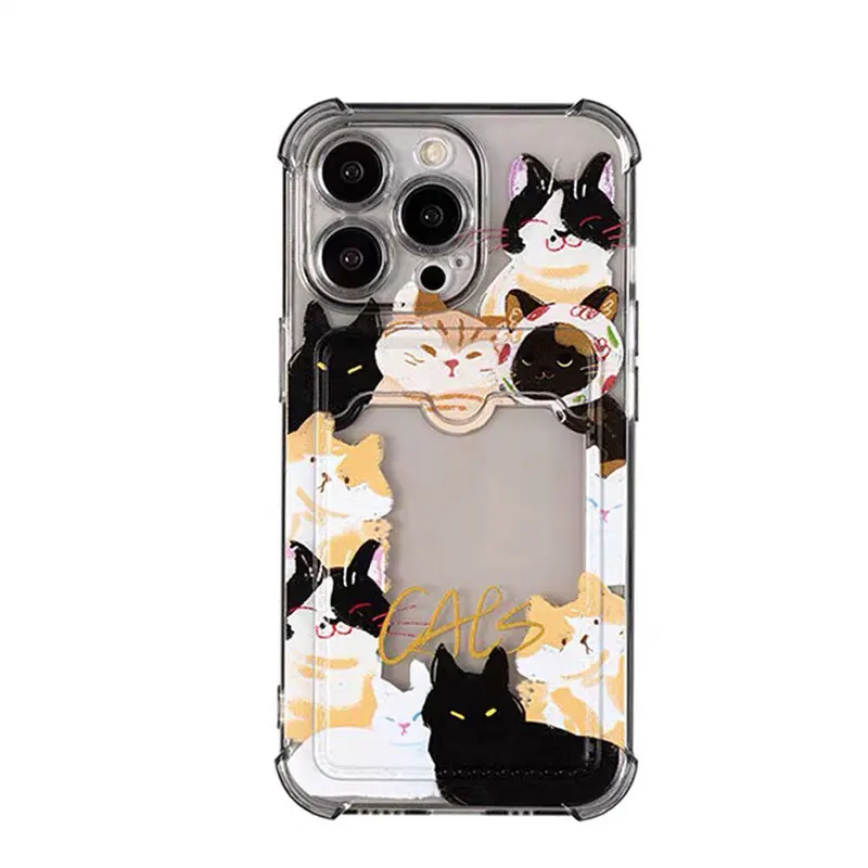 2024 Kitten pattern Phone Case For iPhone 14 16 11 12 13 15 Pro Max XS XR 7 8 Plus Case Cover Soft Silicone Wallet Card Holder