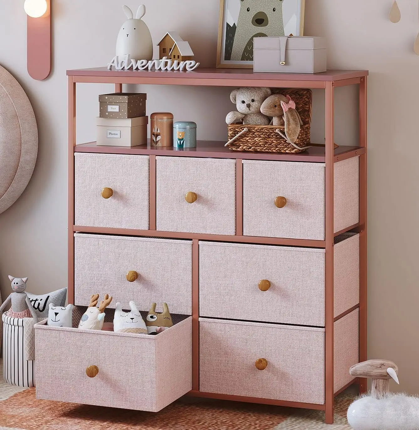 

Comfort Corner Pink Dresser for Bedroomwith 7 Drawers and 2 Shelves,Dressers & Chests of Drawers for Girls Bedroom, Closets