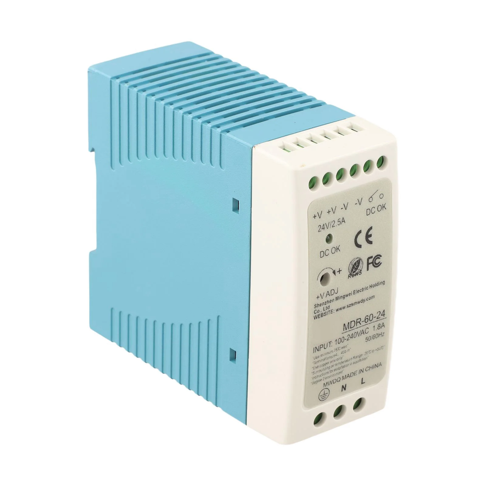 24V 60W DIN Rail Switching Power Supply Model MDR6024 with Reliable Output and Overvoltage Protection Features