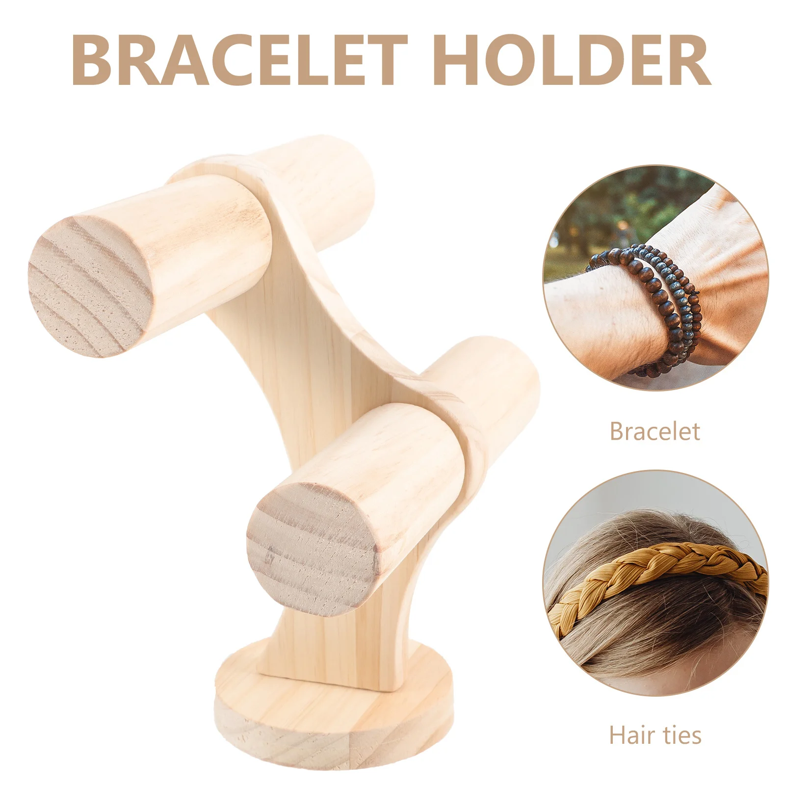 

2 Tiers Wooden Bracelet Display Holder Bangle Stand Decorative Jewelry Storage Hair Ties Organizer Beaded Bracelet Holder Wood
