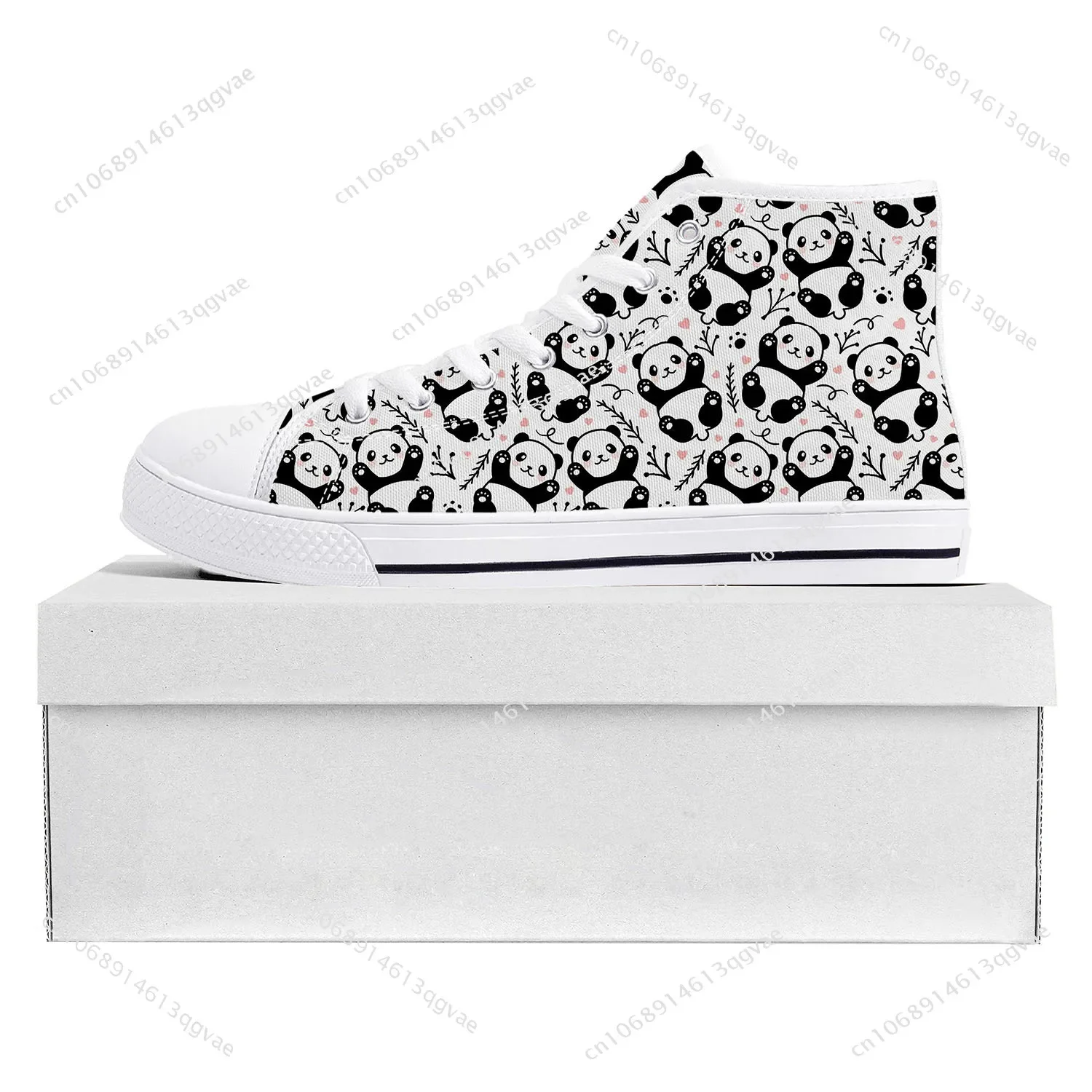 Panda Cute Pattern High Top High Quality Sneakers Mens Womens Teenager Canvas Sneaker Casual Couple Shoes Custom Made Shoe White
