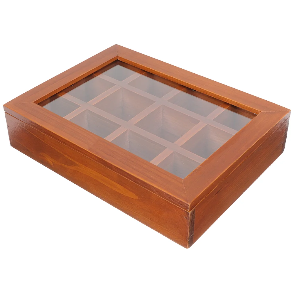 

Jewelry Solid Wood Retro Aged Transparent Glass 12-compartment Storage Box Stationery Miss Display Cabinet Clear Wooden Case