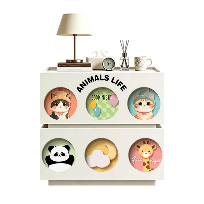 Solid wood bedside table Cream style household bedroom Small high-end children Boys and girls Creative storage cabinet