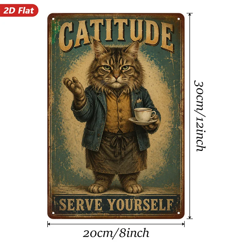 1pc Metal aluminum Sign Wall Art, Cat Attitude Home Decor, Vintage - Style Art, Cartoon Cat Design, Ideal for Living Room