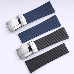 24mm black blue soft waterproof rubber watchband for Breitling silicone watch strap wrist bracelet tape deployment clasp