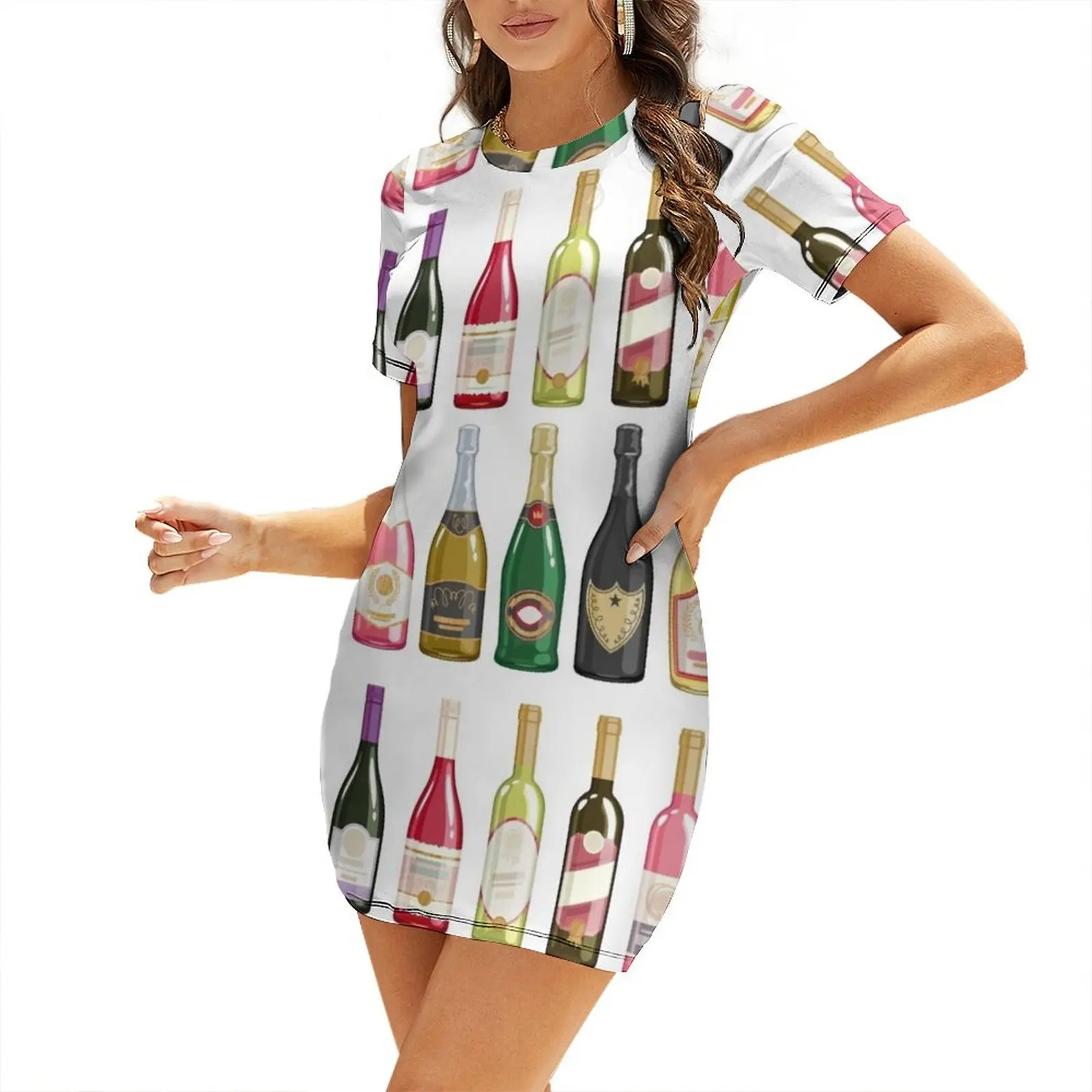 Wine bottles Short Sleeved Dress dress for woman Women's dresses dresses ladies 2025 summer