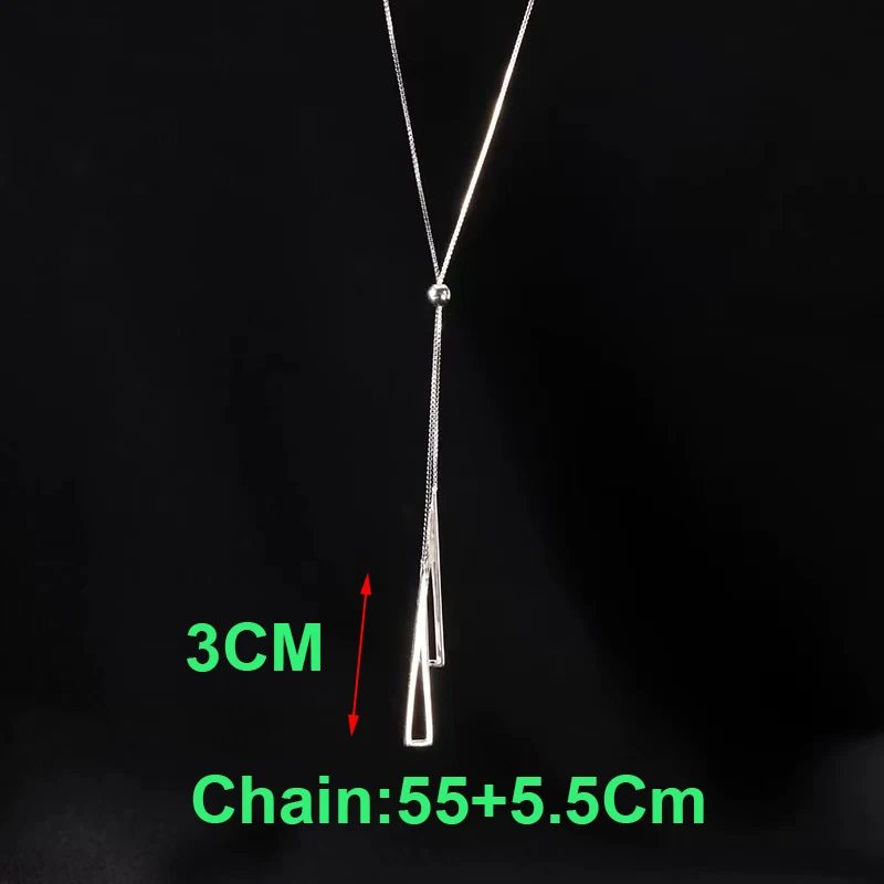 Real 925 Sterling Silver Sweater Chain Triangle Pendant Choker Necklace For Women Fine Jewelry Light Luxury Advanced Accessories