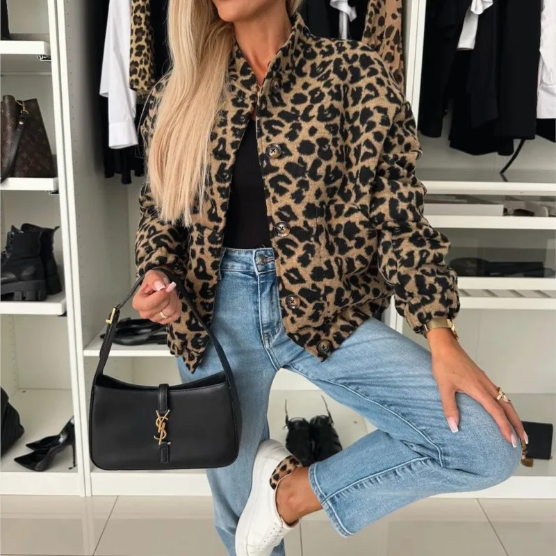 2025 Otoño Invierno Retro Y2K estampado de leopardo chaqueta de piel sintética mujeres suelta Casual elegante ropa de abrigo única