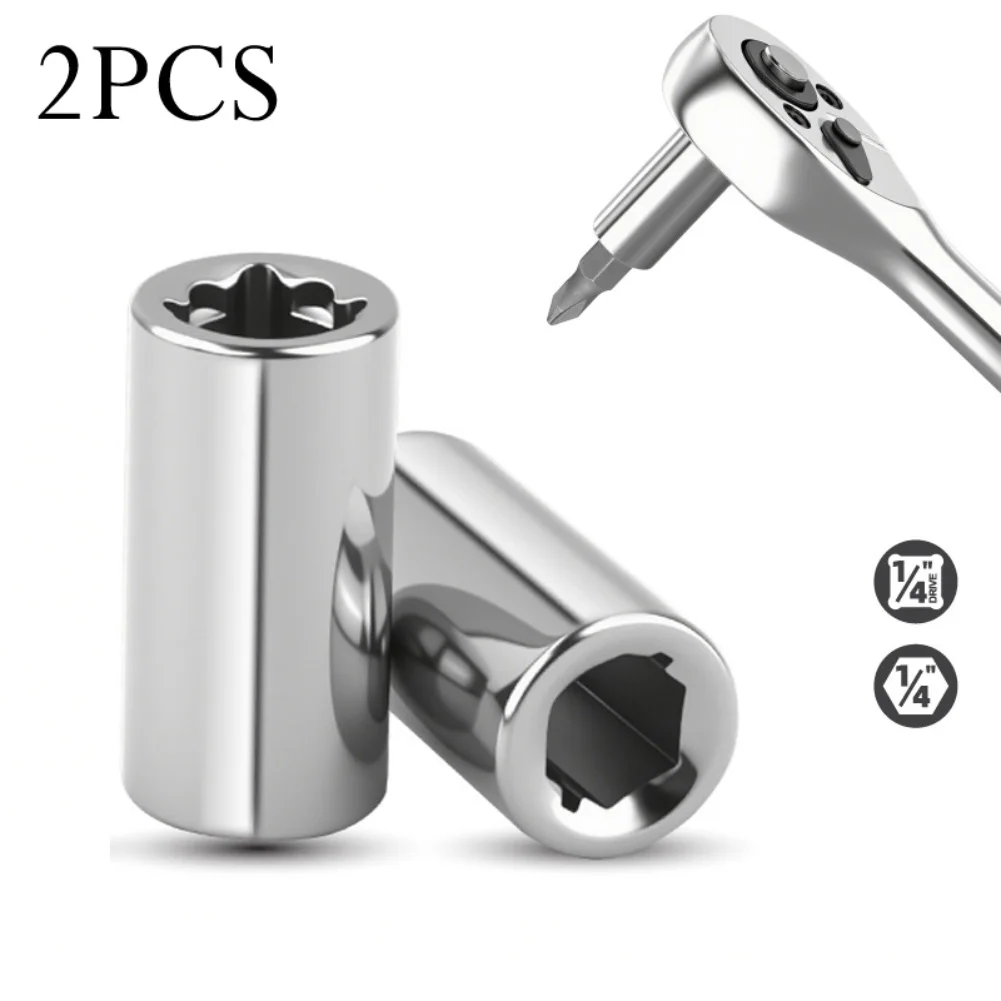 2 PCS 1/4in Square Drive To 1/4 Hex Socket Bits Converter Screwdriver Bit Adapter Power Tool Accessories