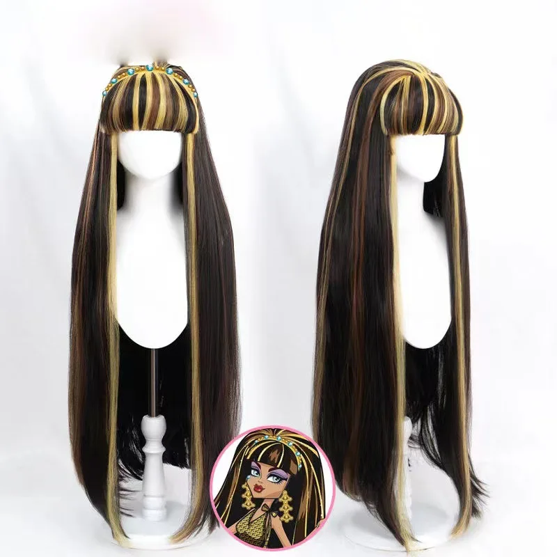 Synthetic Long Straight Black Brown Blonde Mixed Cosplay Wig Cleo-Inspired Costume Party Halloween High School Fairy Style
