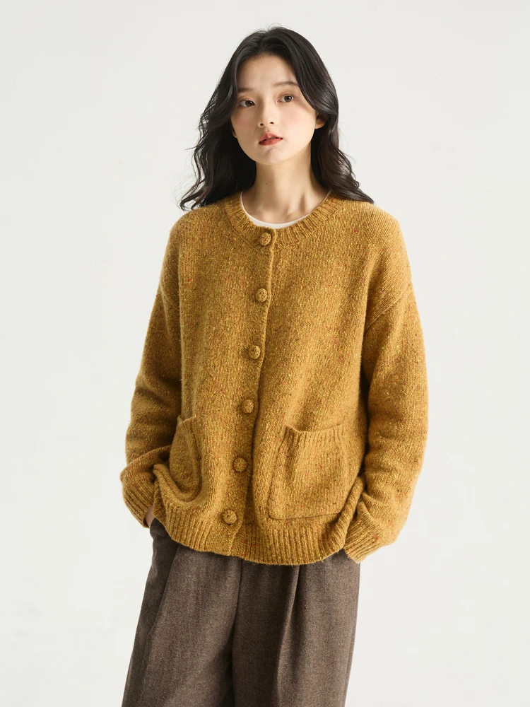 Suéter artístico bicolor de lana de alpaca RWS hecho a mano, abrigo tipo cárdigan de cuello redondo y manga larga para mujer, corte holgado, primavera/otoño