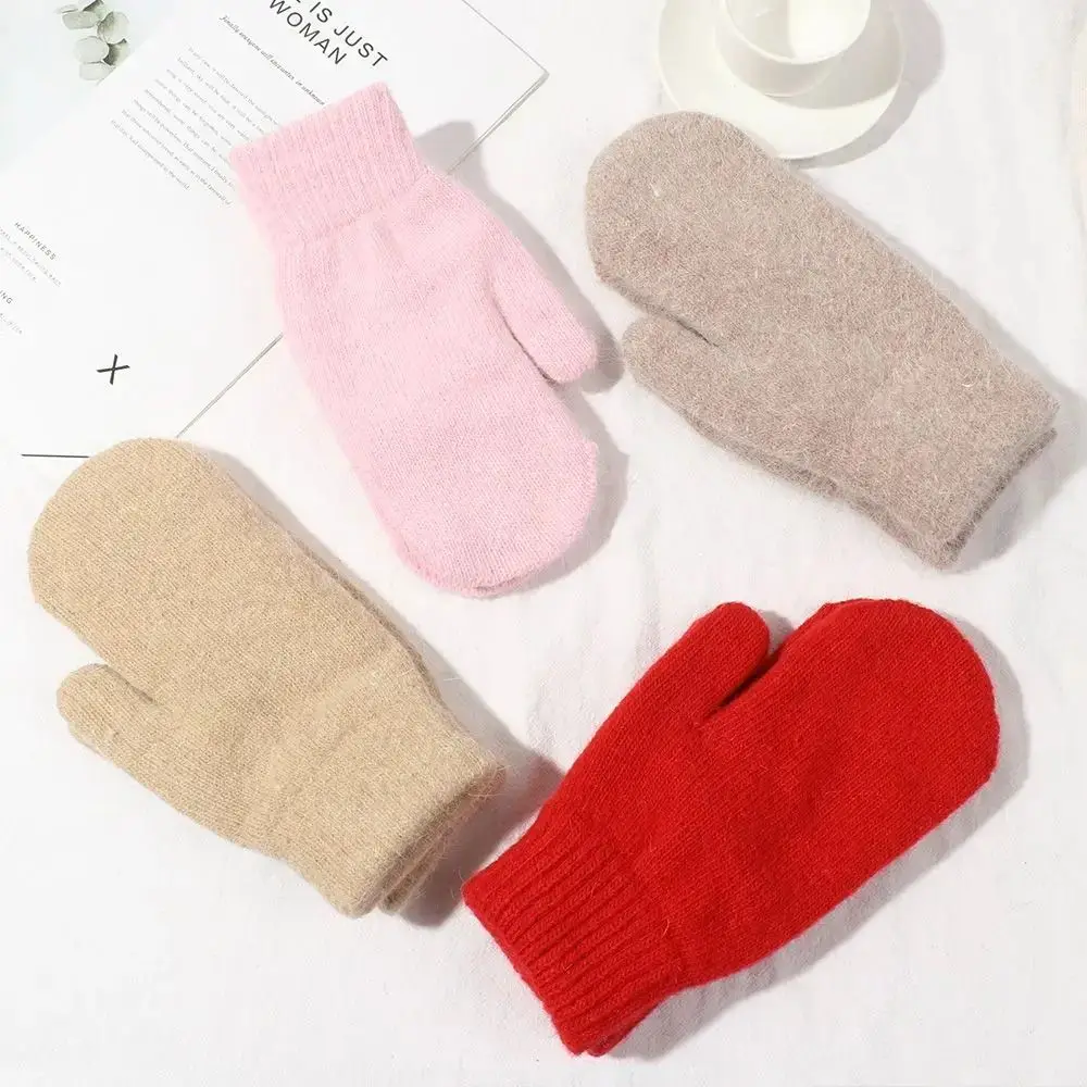 Fashion Thickened Furry Gloves Breathable Cold-proof Wool Knitted Windproof Mittens Winter