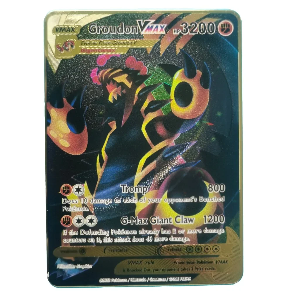 Cartes Pokémon anglaises en métal pour enfants, Anime Pikachu, Charizard, Mewtwo, Blastoise, Vmax Shiny Letters, Game Collection Card, Toy Gifts,