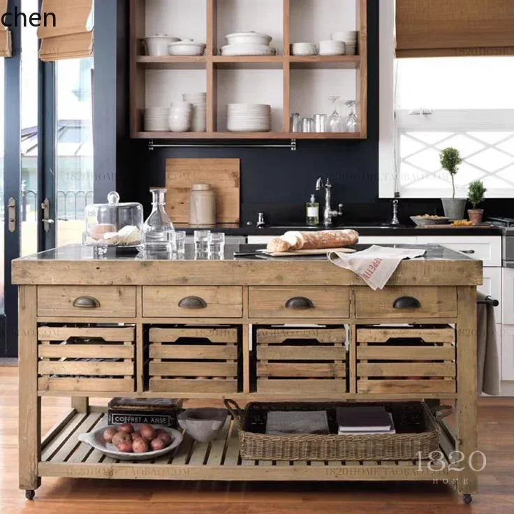y8- solid wood cooking table open side cabinet retro home console rural dining table cabinet