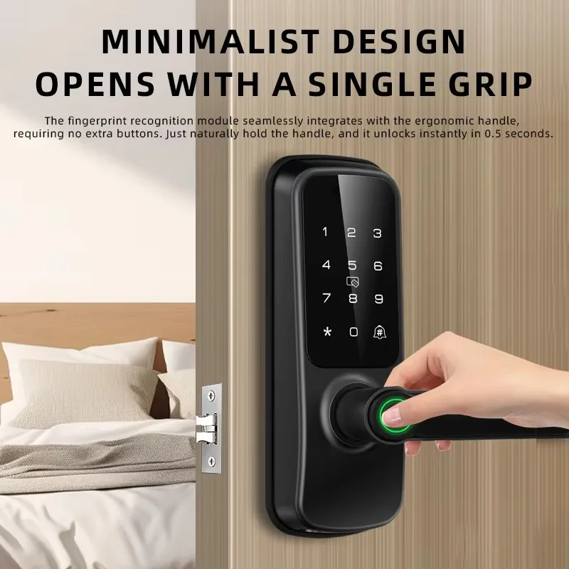 Tuya Wifi Bedroom Smart Door Lock Keyless Fingerprint Electric Door Knob, Biometric Door Handle Lock Deadbolt Smart Lock