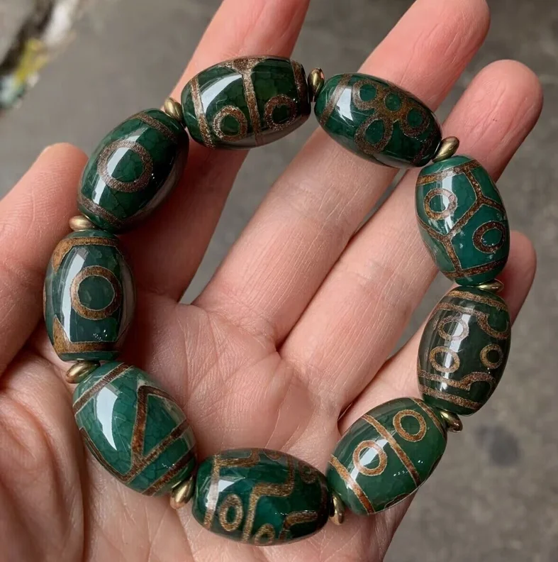 Tibetan Patina Old Oily Agate Dzi * Multi-type Eyes* Bead Bracelet M3090