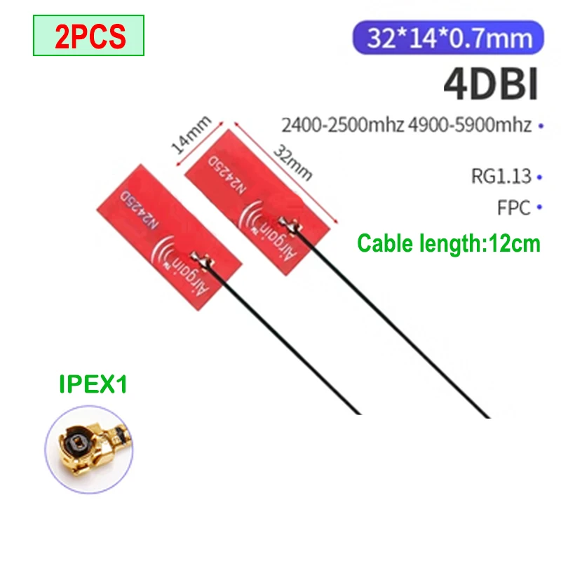 Eoth 2 peças antena wi-fi iot 5.8 ghz 2.4ghz banda dupla embutida placa macia fpc wifi bluetooth pcb antena de ganho de remendo ipex 1 4