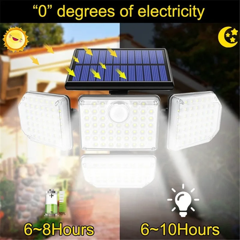 Solar Lights Outdoor 182/141 LED Wall Lamp with Adjustable 4 Heads Security Flood Light Remote Control Lighting IP65 Waterproof