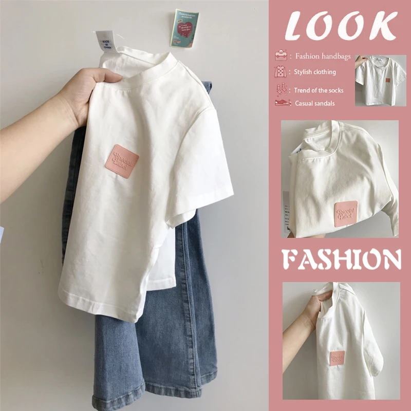 

Pure Cotton Short Sleeve T-Shirt Women's Slim Fit Shoulder Length round Neck Original Design Casual Sweet And Spicy Style