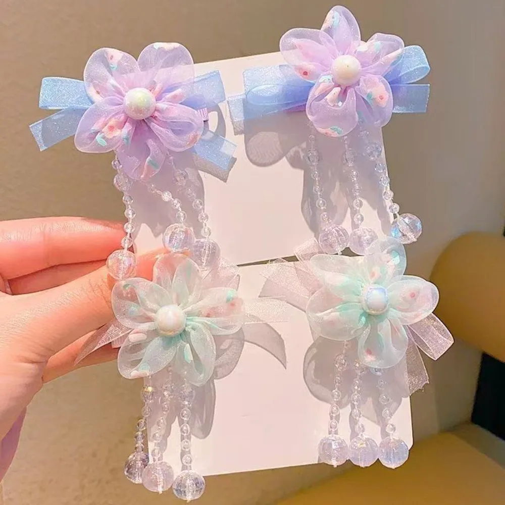 2 Stück Kinder-Hanfu-Kopfschmuck mit Blumenquasten im antiken Stil, Haarspangen, chinesischer Stil, Quasten-Haarspange für kleine Mädchen – Detail 5