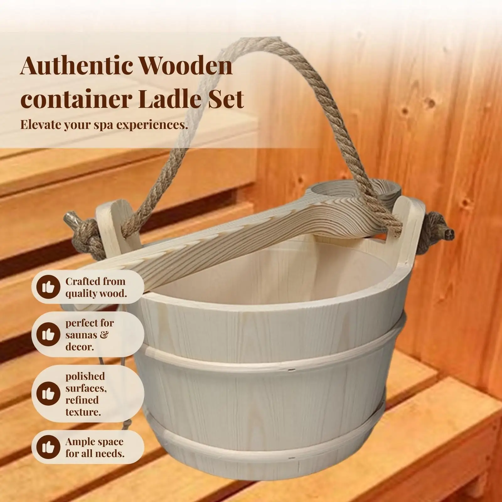 6L Sauna Bucket and Ladle with Handle Sauna Accessories Milk Pail for Bathroom Bathtub
