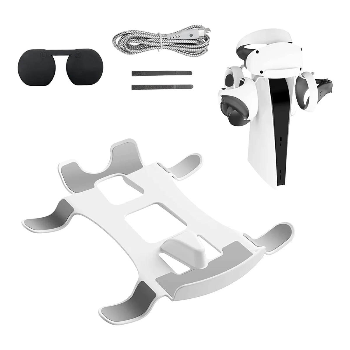 VR Headset Stand Bracket Controllers Holder Lens Cover for 2, 2 In1 Charging Cable for VR2 Controller