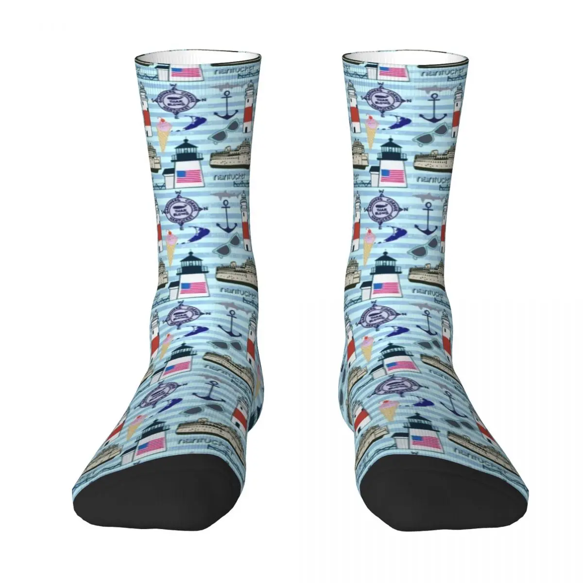 

Nantucket on blue stripes Socks Soccer christmas gifts Girl'S Socks Men's