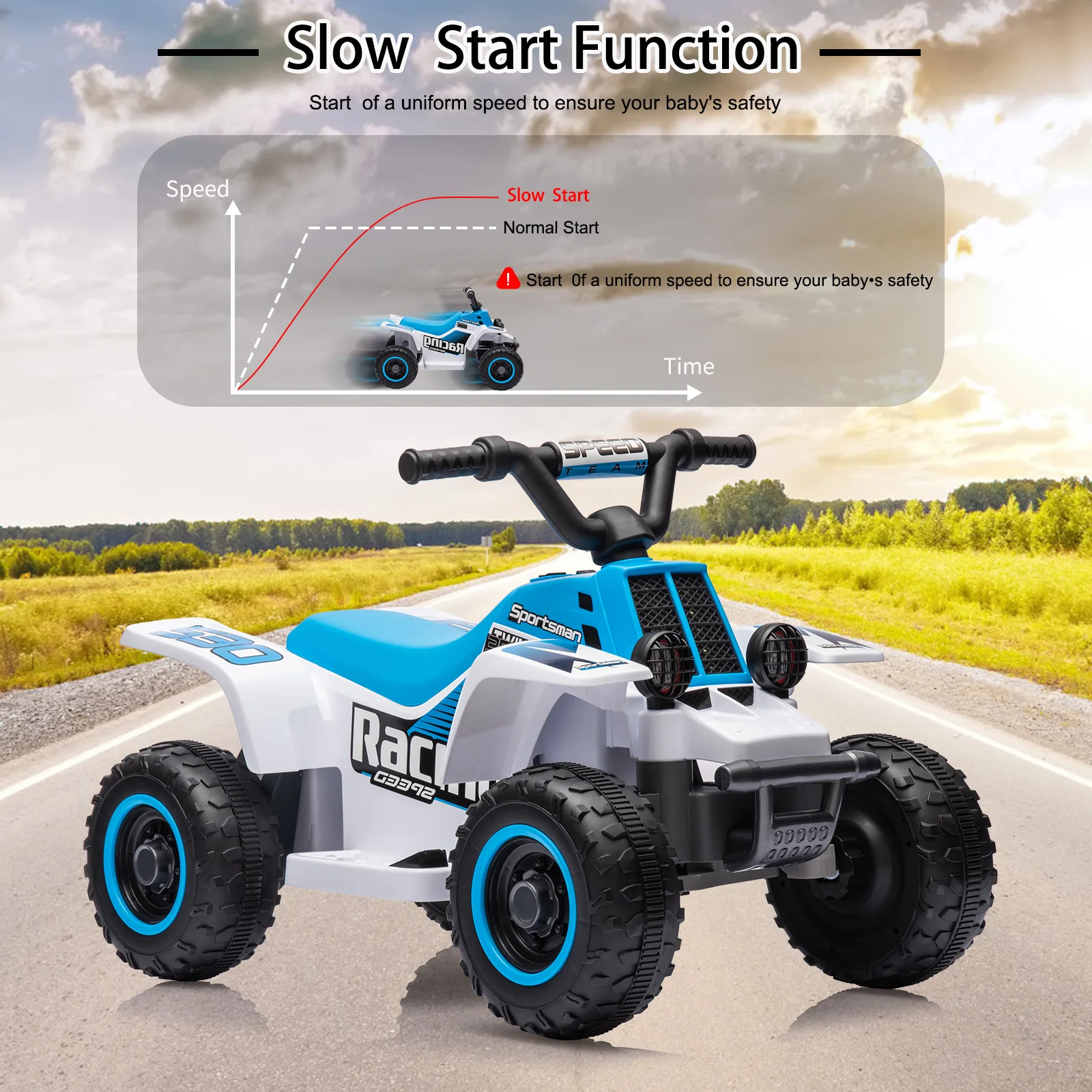 6V Kids Ride-on ATV, Rechargeable Battery-Powered Toy Car with Forward/Reverse, 1.5 MPH, 55 Lbs Weight Capacity, for Ages 3 +