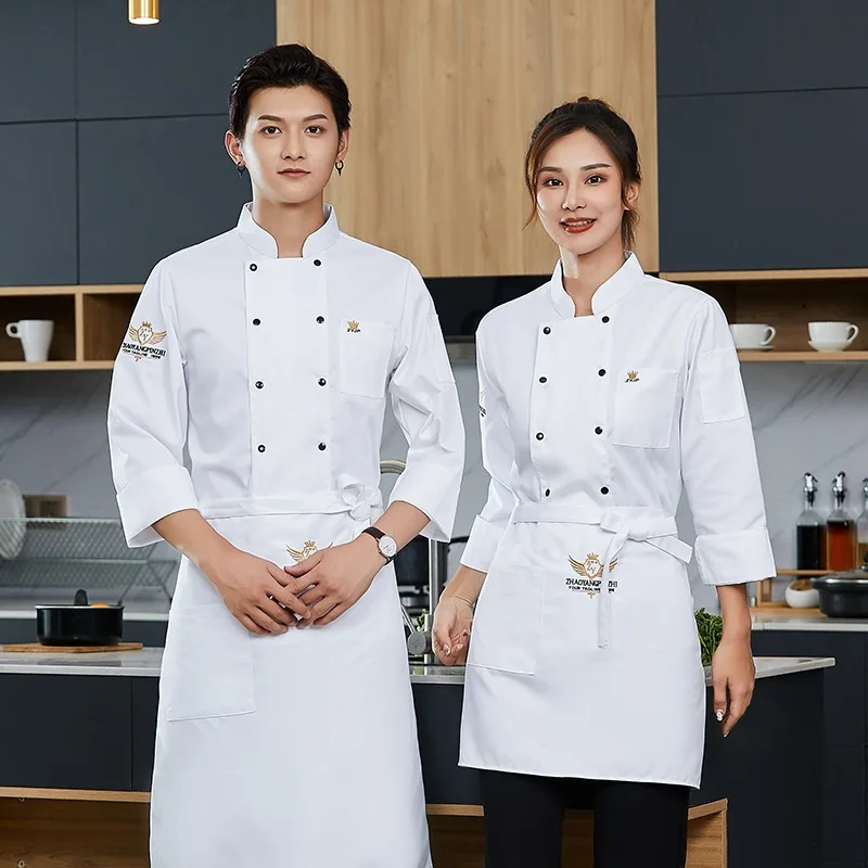 C465 Chef's Overalls Long-sleeved Chef Clothes Hotel Kitchen Catering Restaurant Canteen Chef's Uniform Plus Size Waiter Coat