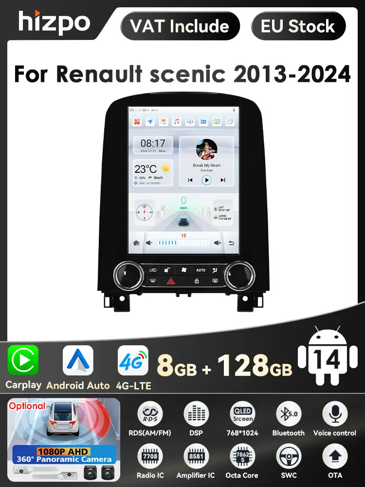9.7 ''inch scherm Carplay 4G 2 Din Android 14 Autoradio voor Renault Scenic 2013 - 2024 Multimedia Video Player GPS DSP Autoradio - afbeelding 2