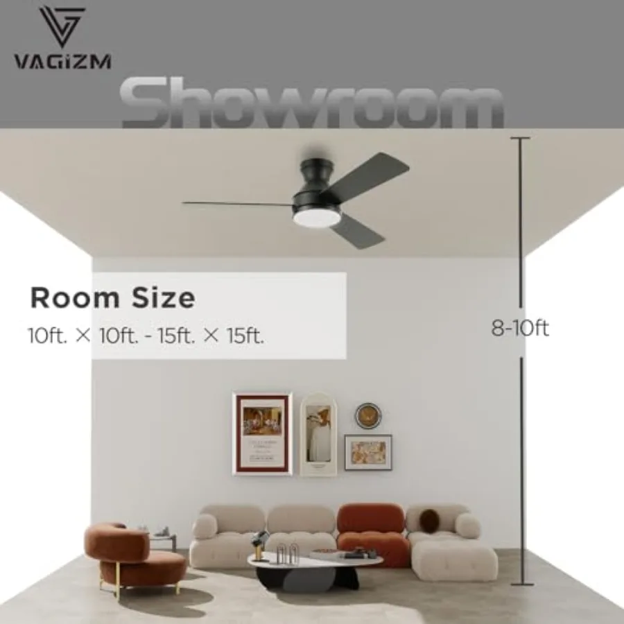 42 Inch Flush Mount Ceiling Fan with Light Quiet DC Motor 3CCT Dimmable LED Low Profile for Bedroom Home Office