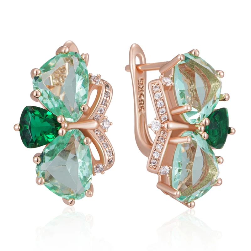 Kinel Unique Green Stone Drop Earrings for Women Fashion Rhombus Natural Zircon Accessories 585 Rose Gold Vintage Daily Jewelry