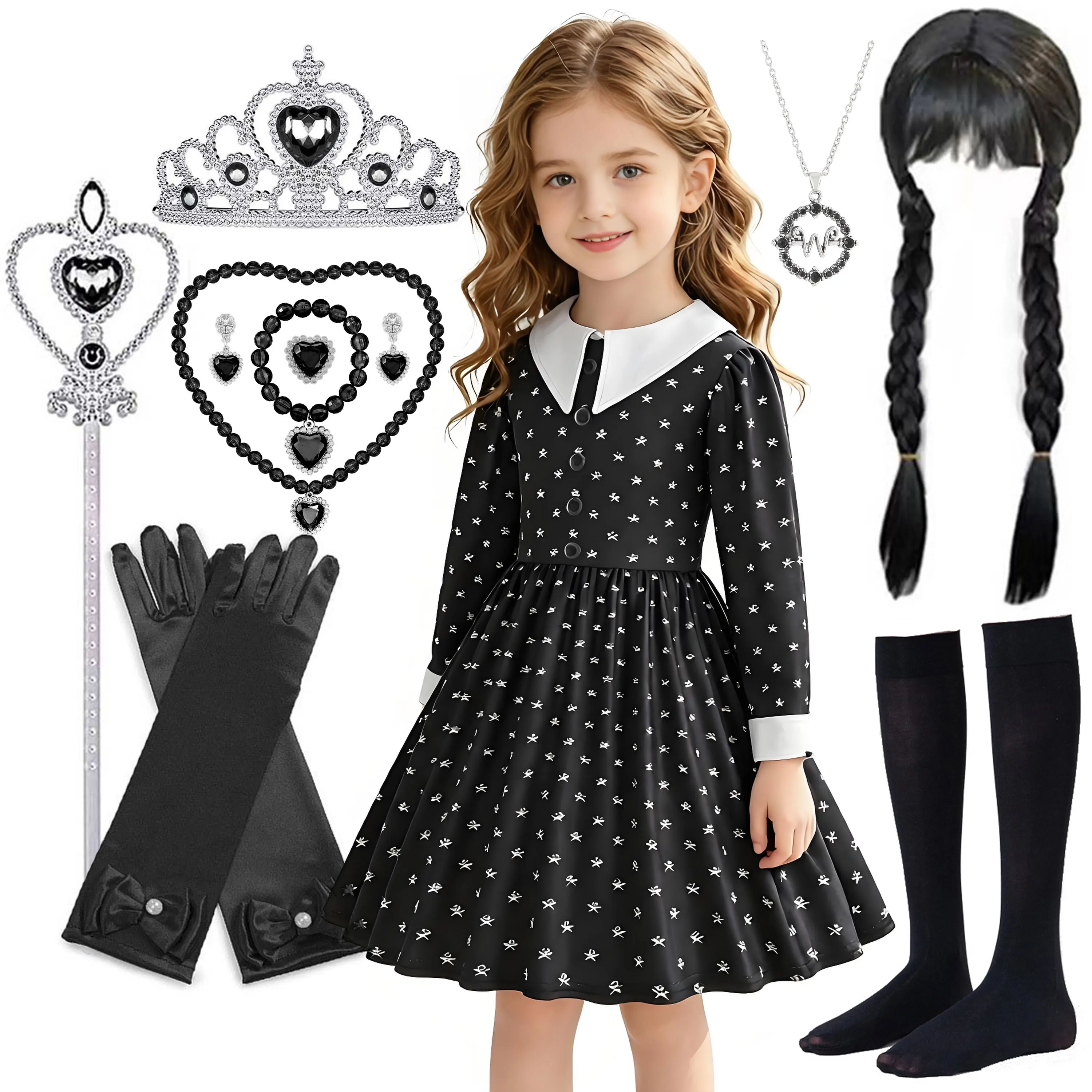 2026 Halloween Carnival Party Costume For Girls Cosplay Polka‑Dot Dress + Accessory Set Stage Performance & Birthday Gift Dress