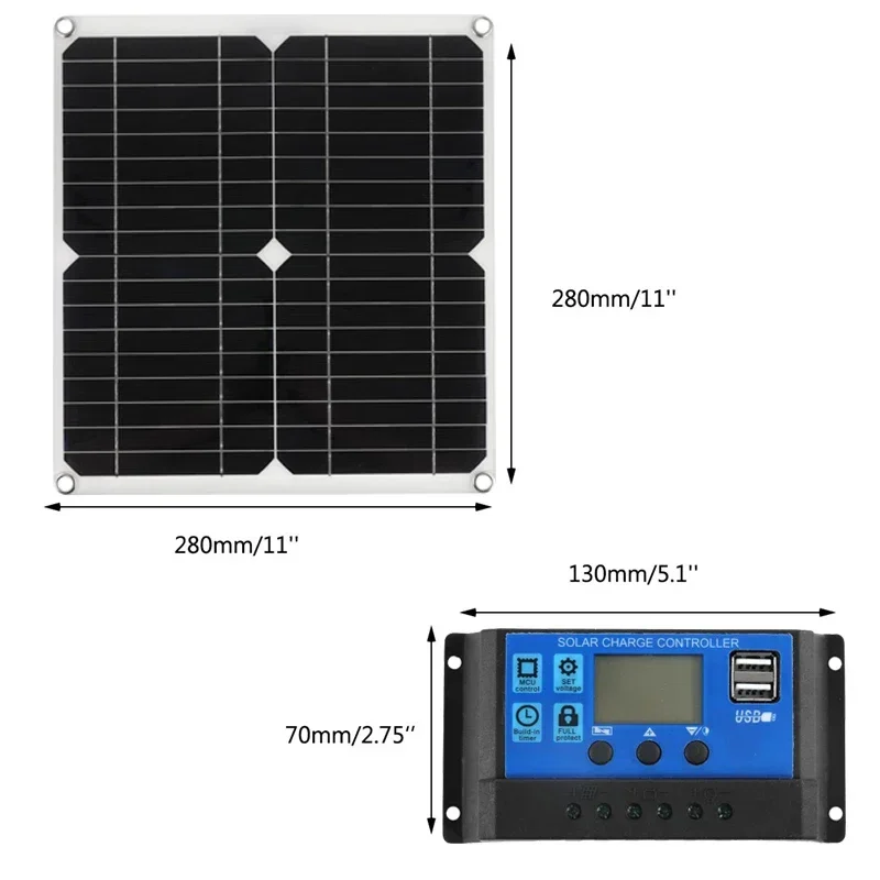 Imagem -03 - Painel Solar Kit Controlador Completo 12v Carregador de Energia Portátil Bateria do Banco Camping Barco do Carro Placa Flexível 100w