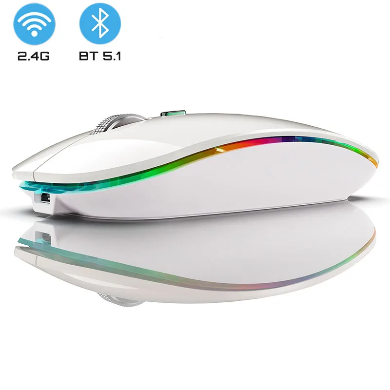 

RGB 2.4G+Bluetooth Wireless Mouse Backlight Jiggler Mouse Rechargeable Silent Ergonomic Mice for iPad Laptop Computer