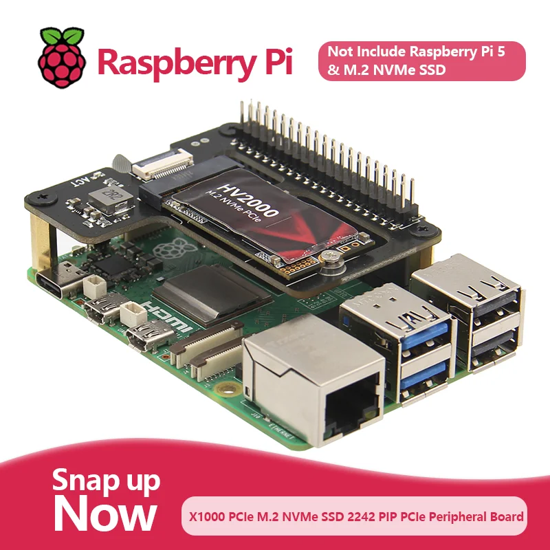 

Geekworm X1000 Pcie M.2 NVMe SSD 2242 PIP PCIe Peripheral Board for Raspberry Pi 5