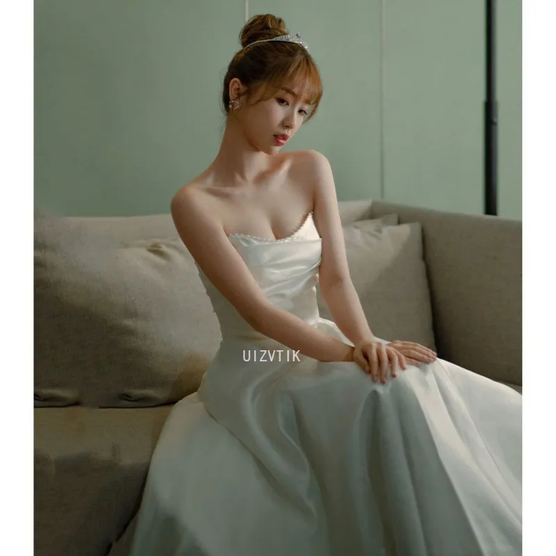 Satin White Party Evening Dresses Women Sexy Off-Shoulder A-Line Formal Occasion Dress Light Luxury Customized Wedding Dresses