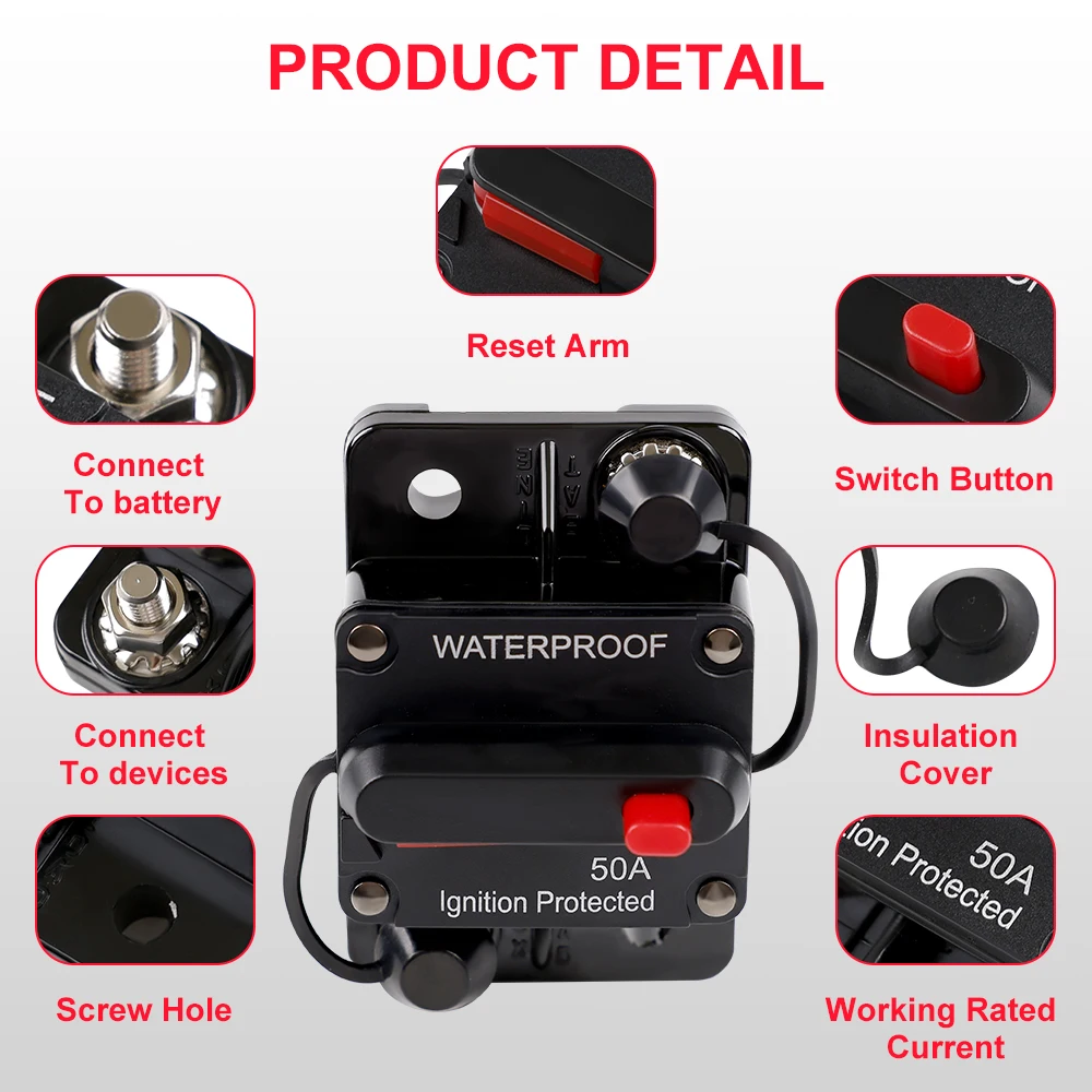 30A-300A Circuit Breaker 12V - 48V DC 12 Volt Circuit Breaker Inline with Manual Reset Waterproof for Marine Boat Trolling Car image 4