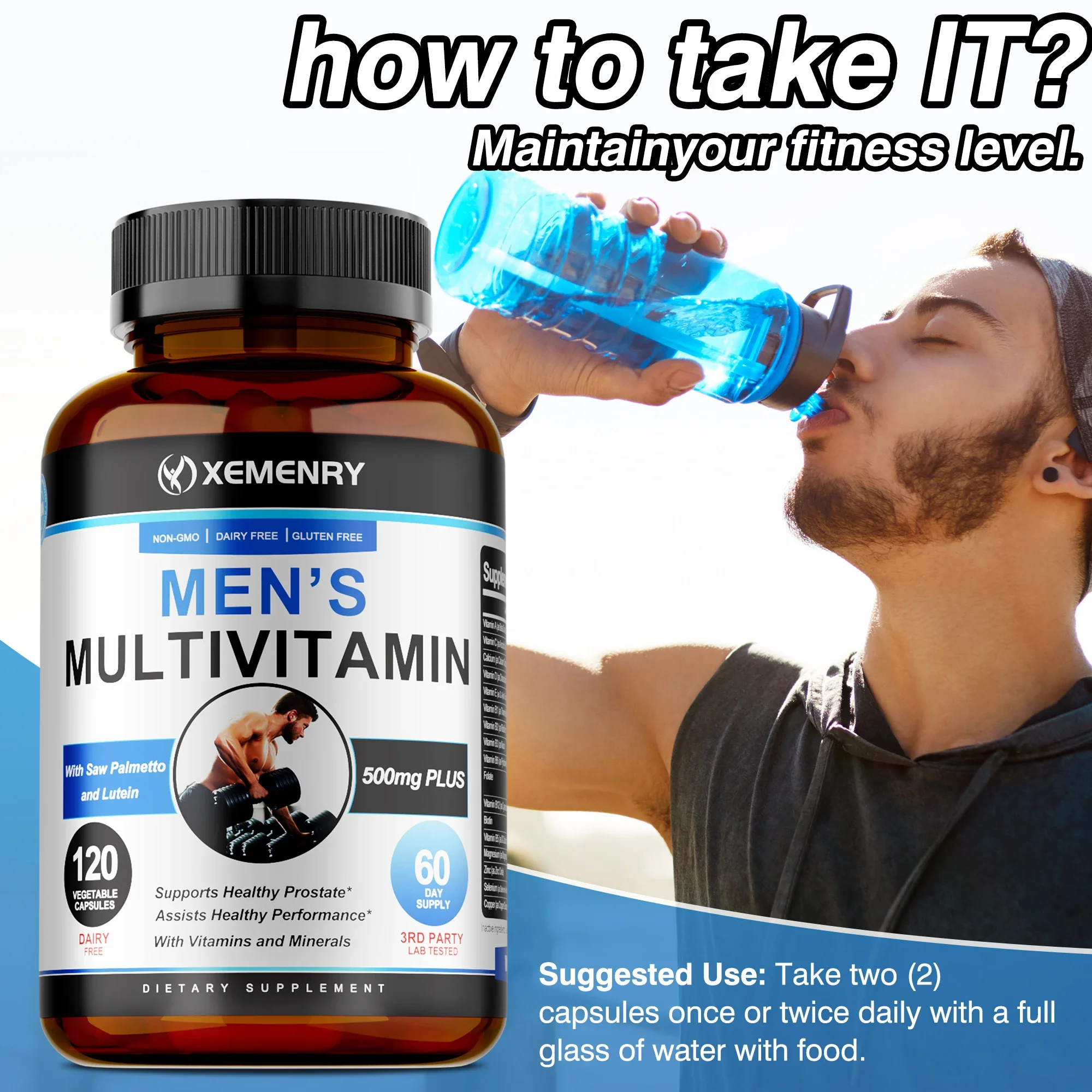 

Men's Multivitamin - Energy Boost, Multiminerals, Muscle Growth, Prostate Health Supplement