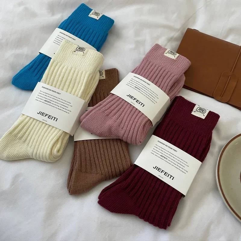 5 Colors Women's Socks Spring and Summer Thin Breathable Ruffle Edges Socks All Cotton Cute Women's Socks White Coffee Blue Pink