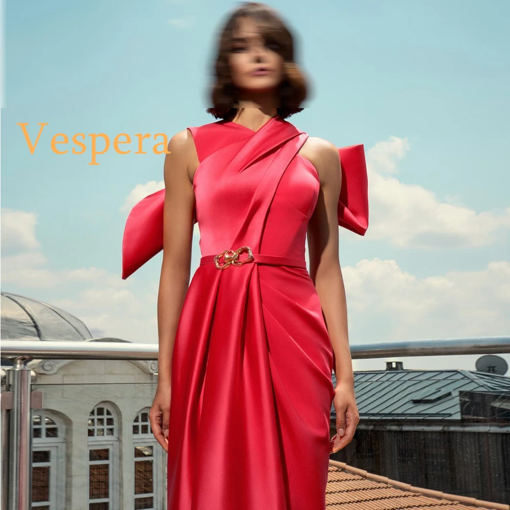 

Customized Charming Red Satin Evening Dress Exquisite Sleeveless Homecoming Dresses Classic Sweep Train Vestido De Festa